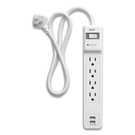 NXT Technologies Surge Protector, 4 AC Outlets/2 USB Ports, 3 ft Cord, 600 J, White (24324333)