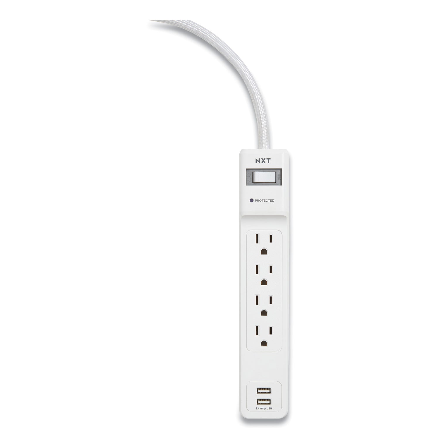 NXT Technologies Surge Protector, 4 AC Outlets/2 USB Ports, 3 ft Cord, 600 J, White (24324333)