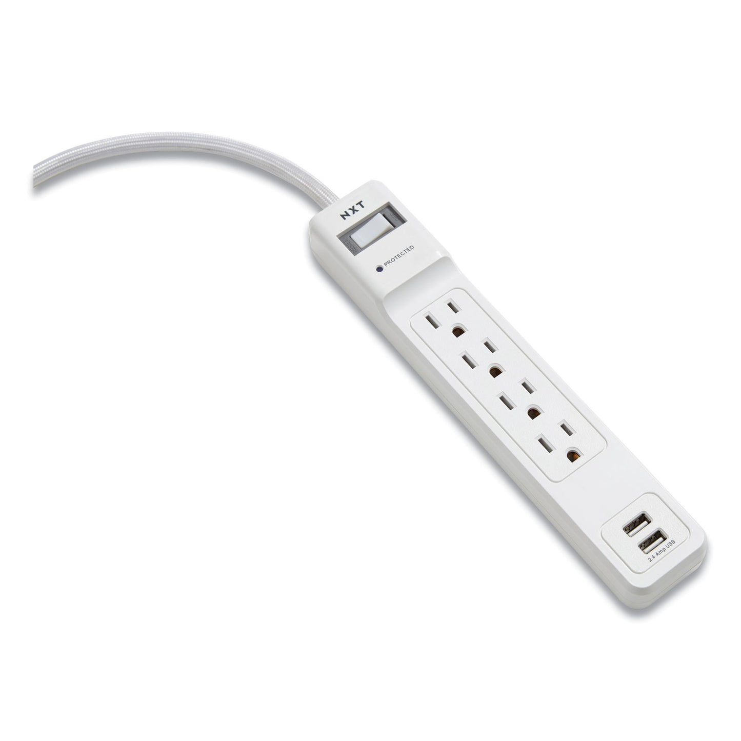 NXT Technologies Surge Protector, 4 AC Outlets/2 USB Ports, 3 ft Cord, 600 J, White (24324333)