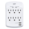 NXT Technologies Wall-Mount Surge Protector, 6 AC Outlets/2 USB Ports, 1,200 J, White (24324334)