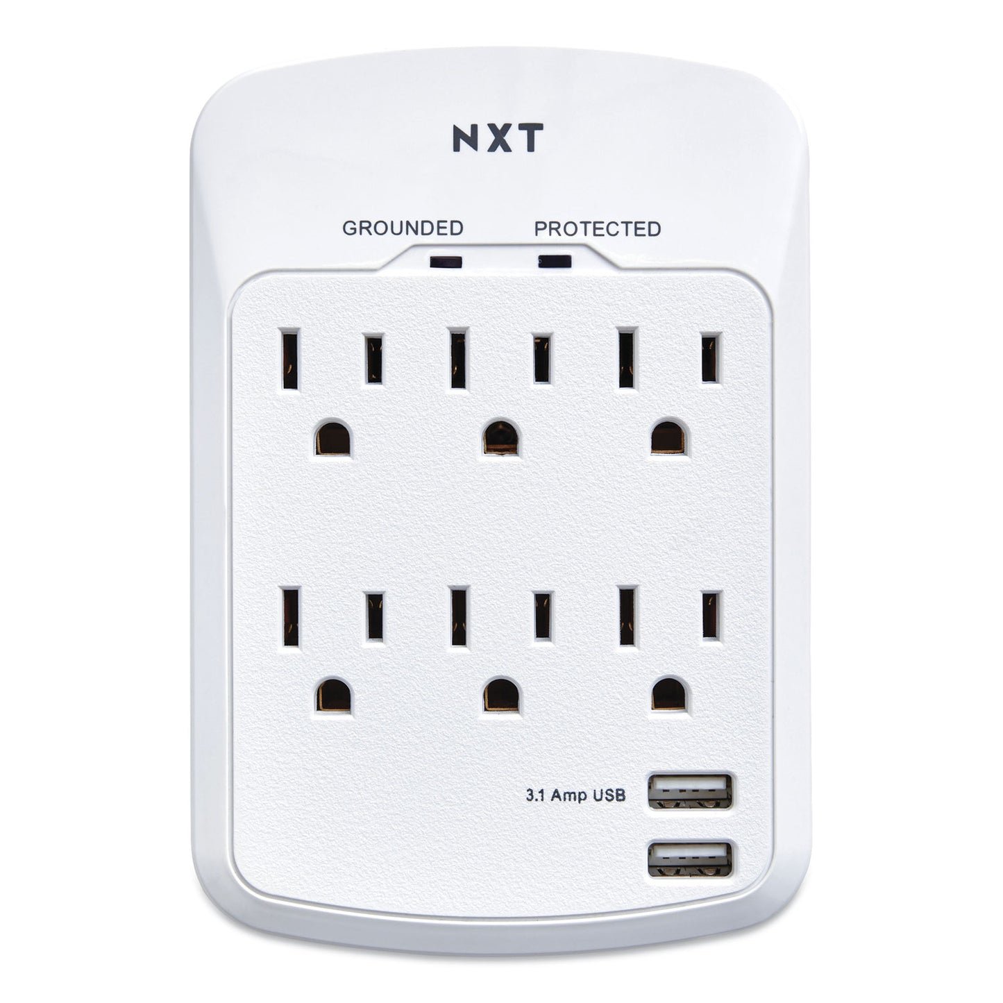 NXT Technologies Wall-Mount Surge Protector, 6 AC Outlets/2 USB Ports, 1,200 J, White (24324334)