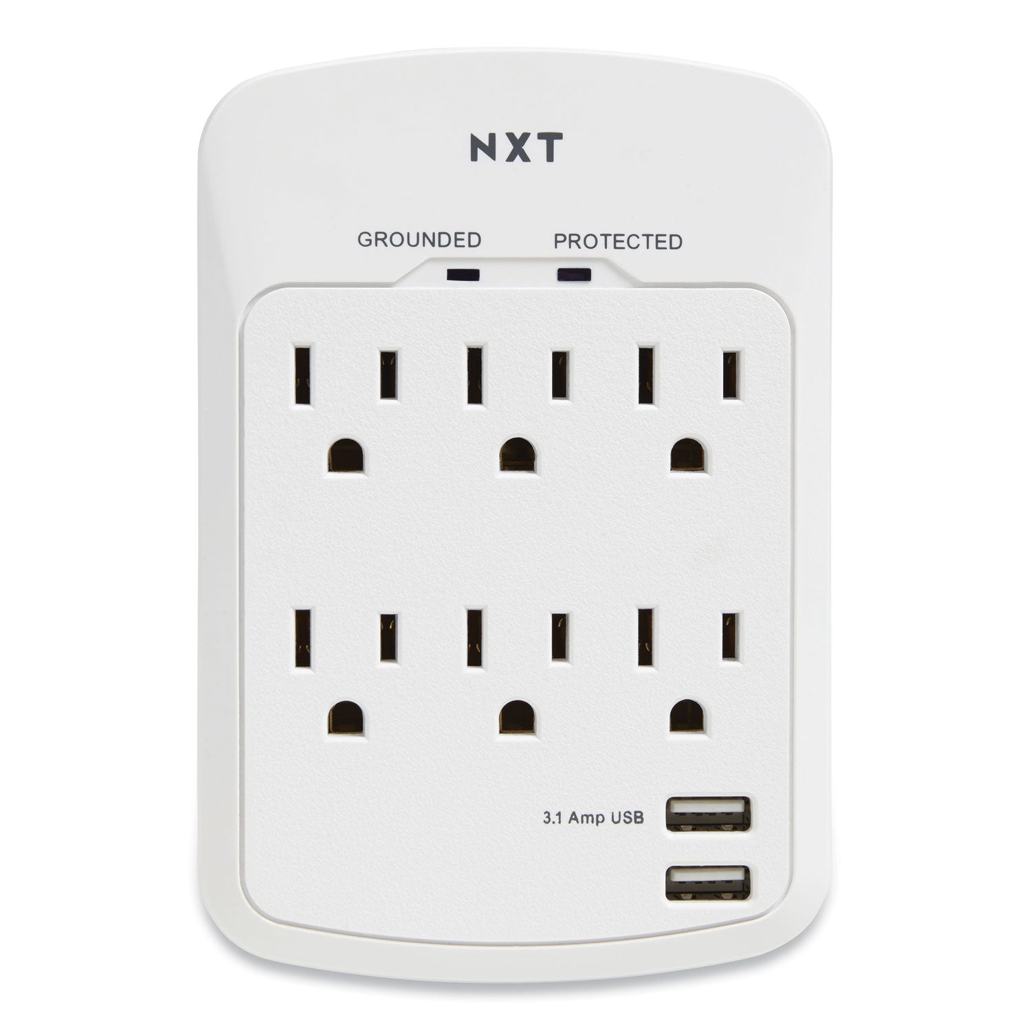 NXT Technologies Wall-Mount Surge Protector, 6 AC Outlets/2 USB Ports, 1,200 J, White (24324334)