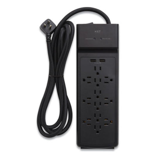 NXT Technologies Surge Protector, 12 AC Outlets/2 USB Ports, 8 ft Cord, 3,900 J, Black (24324335)