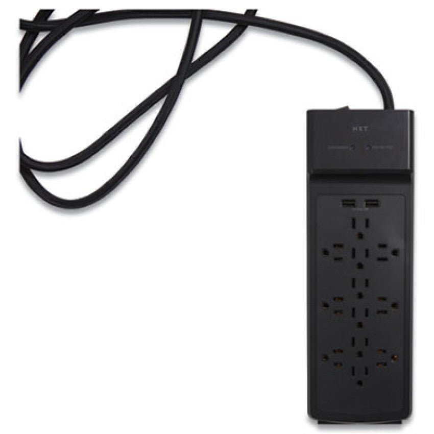 NXT Technologies Surge Protector, 12 AC Outlets/2 USB Ports, 8 ft Cord, 3,900 J, Black (24324335)