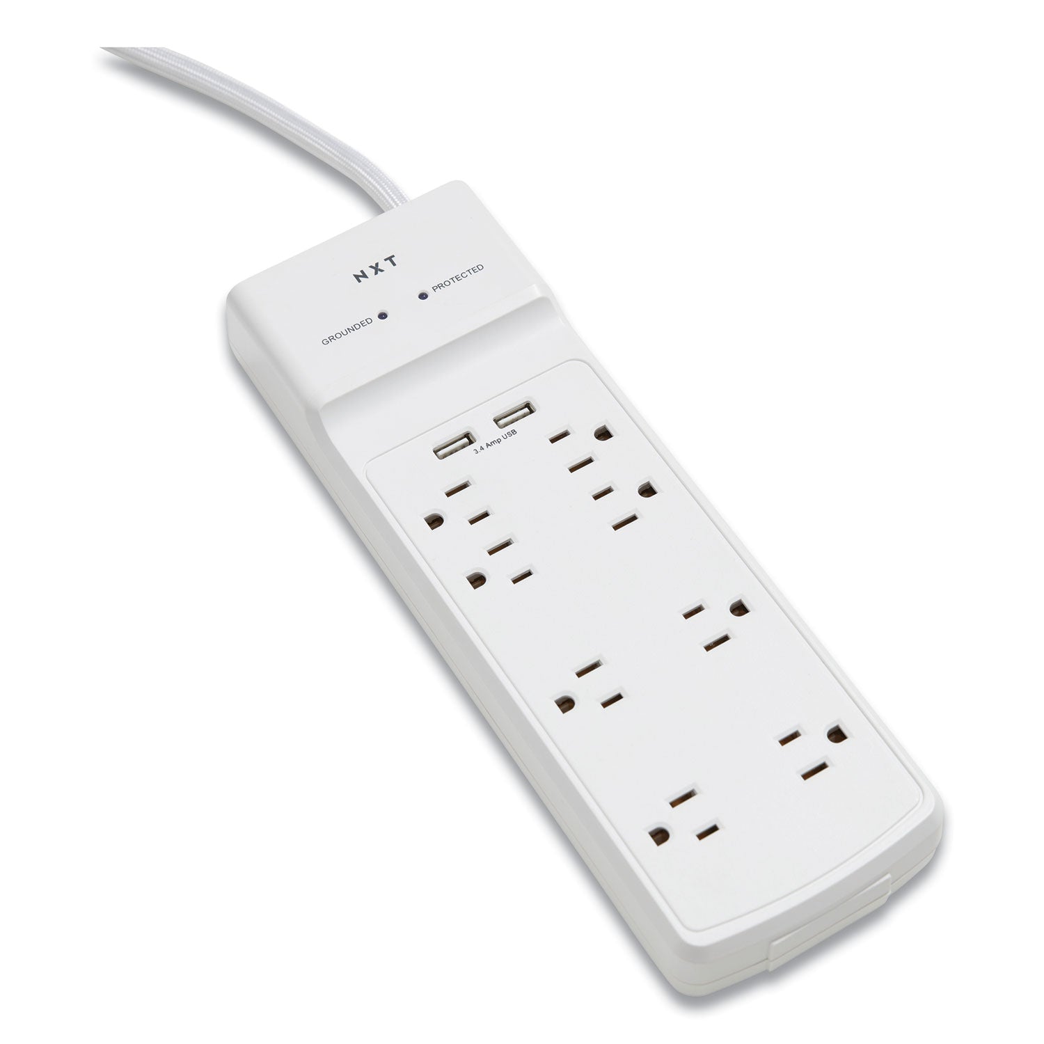 NXT Technologies Surge Protector, 8 AC Outlets/2 USB Ports, 6 ft Cord, 2,100 J, White (24324337)