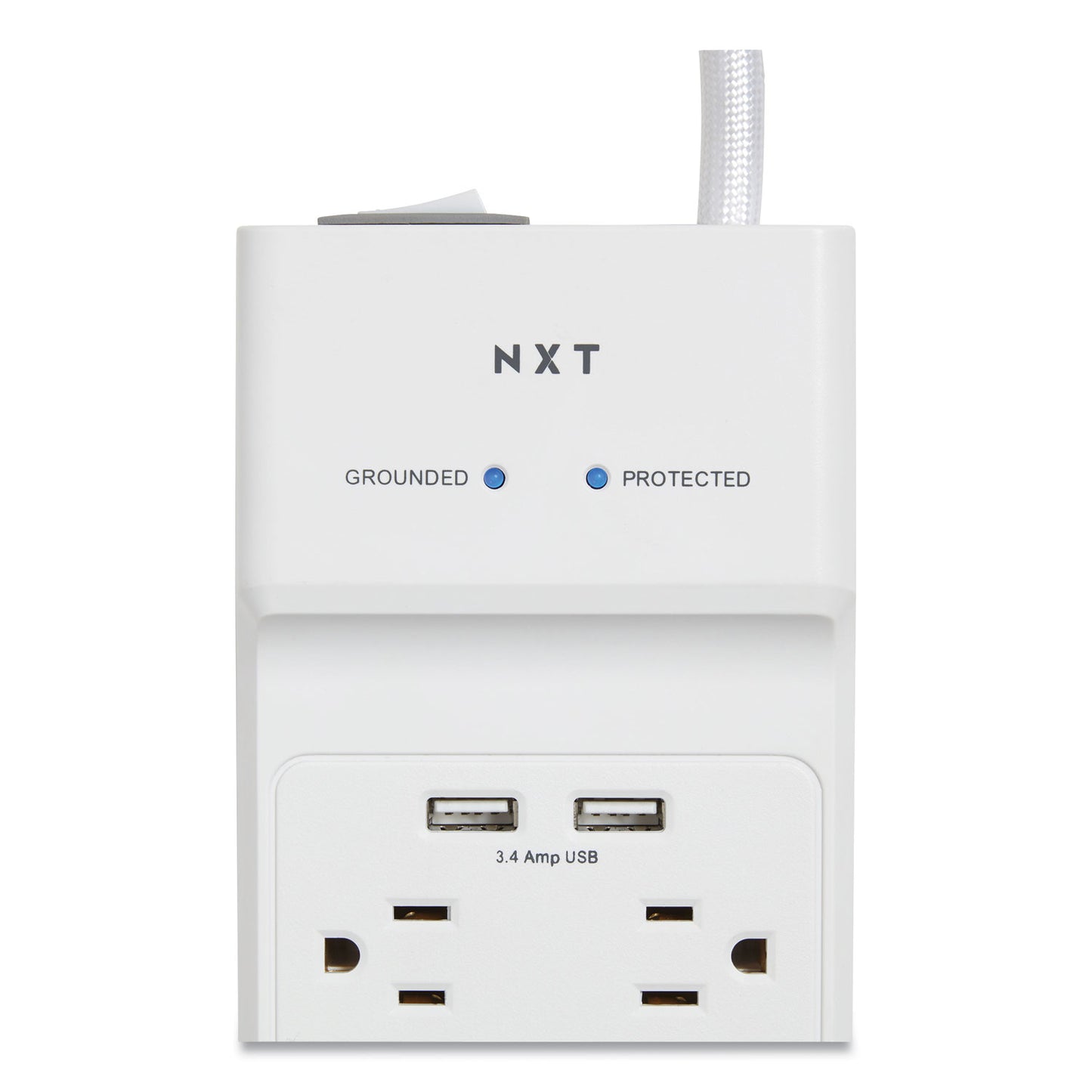 NXT Technologies Surge Protector, 8 AC Outlets/2 USB Ports, 6 ft Cord, 2,100 J, White (24324337)