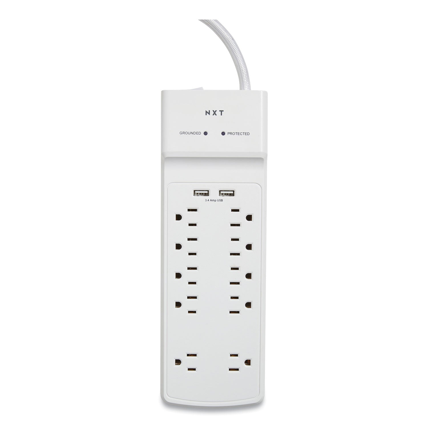 NXT Technologies Surge Protector, 10 AC Outlets/2 USB Ports, 6 ft Cord, 3,000 J, White (24324338)