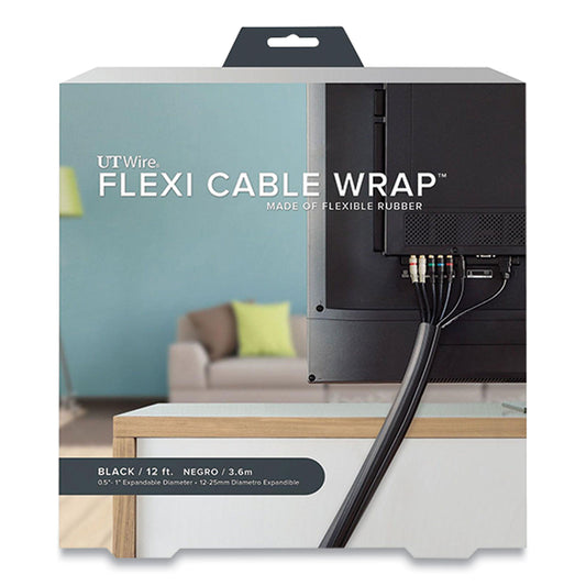 UT Wire Flexi Cable Wrap, 0.5" to 1" x 12 ft, Black (UTWFCW12BK)