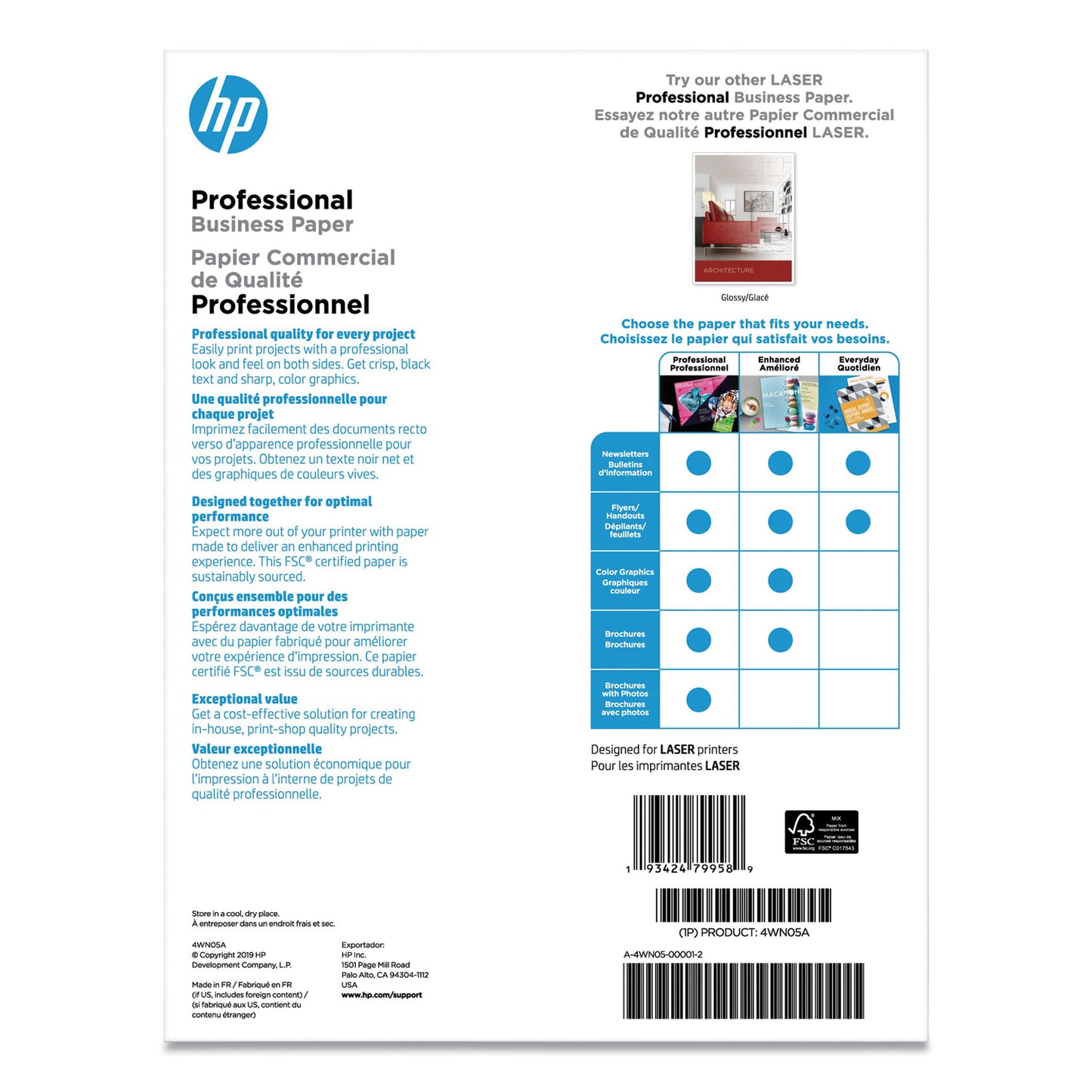 HP Professional Business Paper, 52 lb Bond Weight, 8.5 x 11, Matte White, 150/Pack (4WN05A)