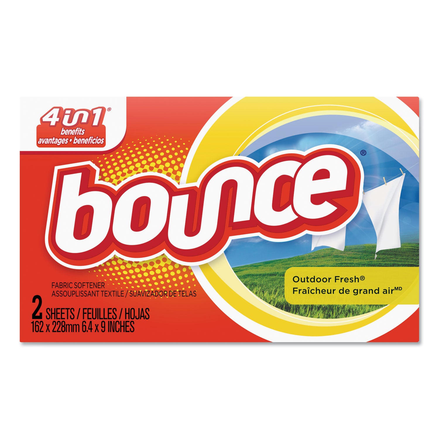 Bounce Fabric Softener Sheets, Outdoor Fresh, 2/Box, 156 Boxes/Carton (02664)