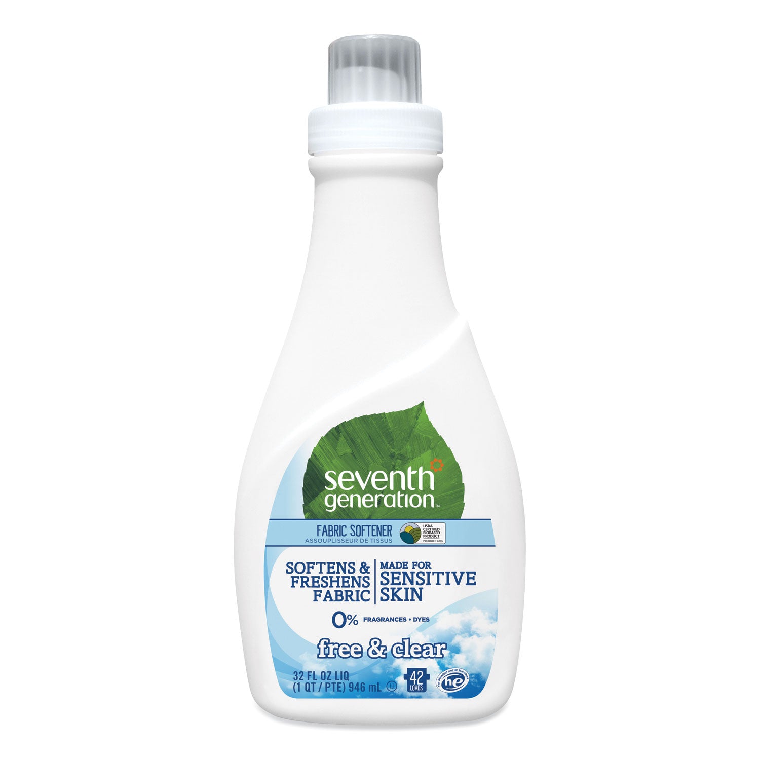 Seventh Generation Natural Liquid Fabric Softener, Free and Clear/Unscented 32 oz Bottle (22833EA)