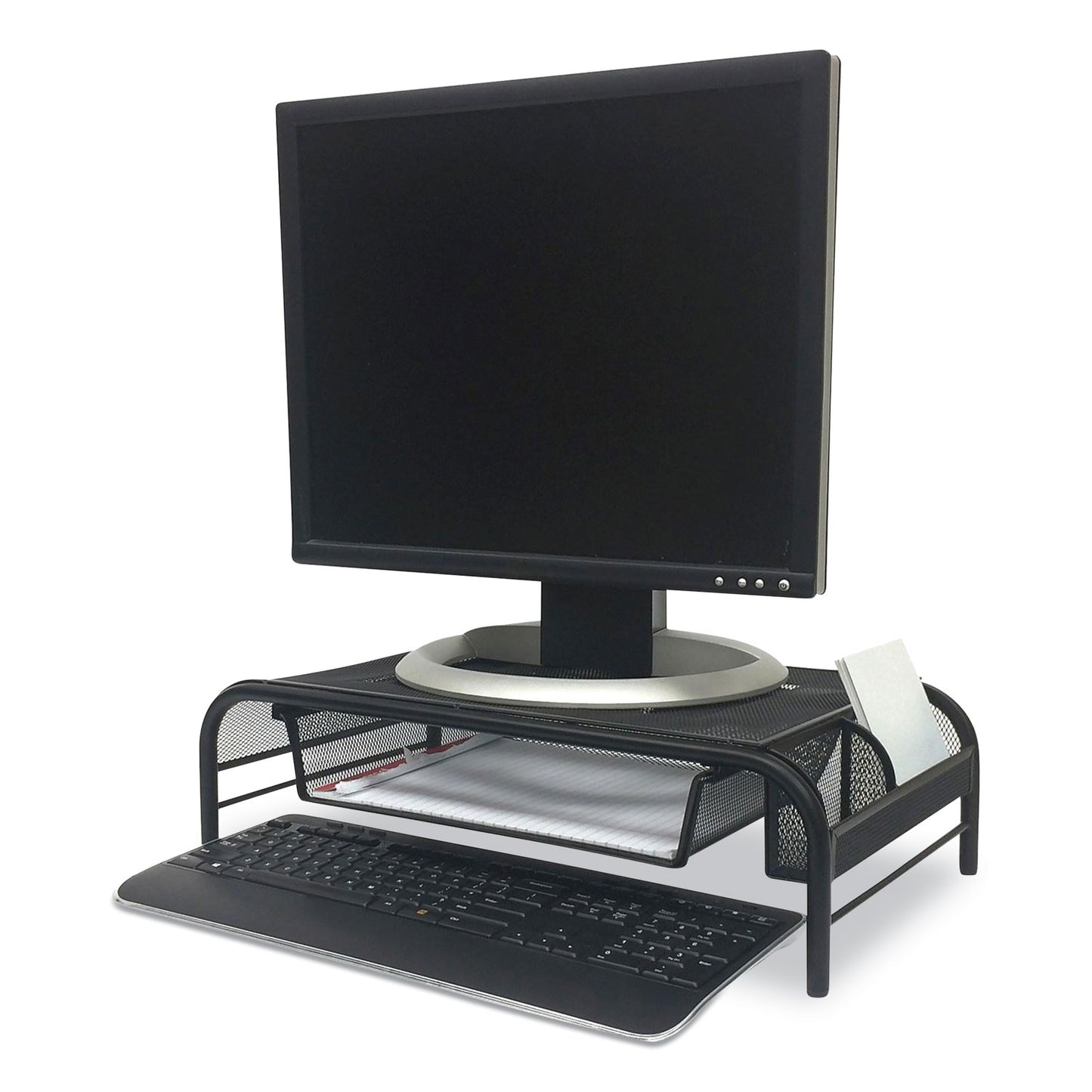 Mind Reader Raise Metal Mesh Monitor Stand with Drawer, 20" x 11.5" x 5.6", Black, Supports 25 lbs (MMBLK)