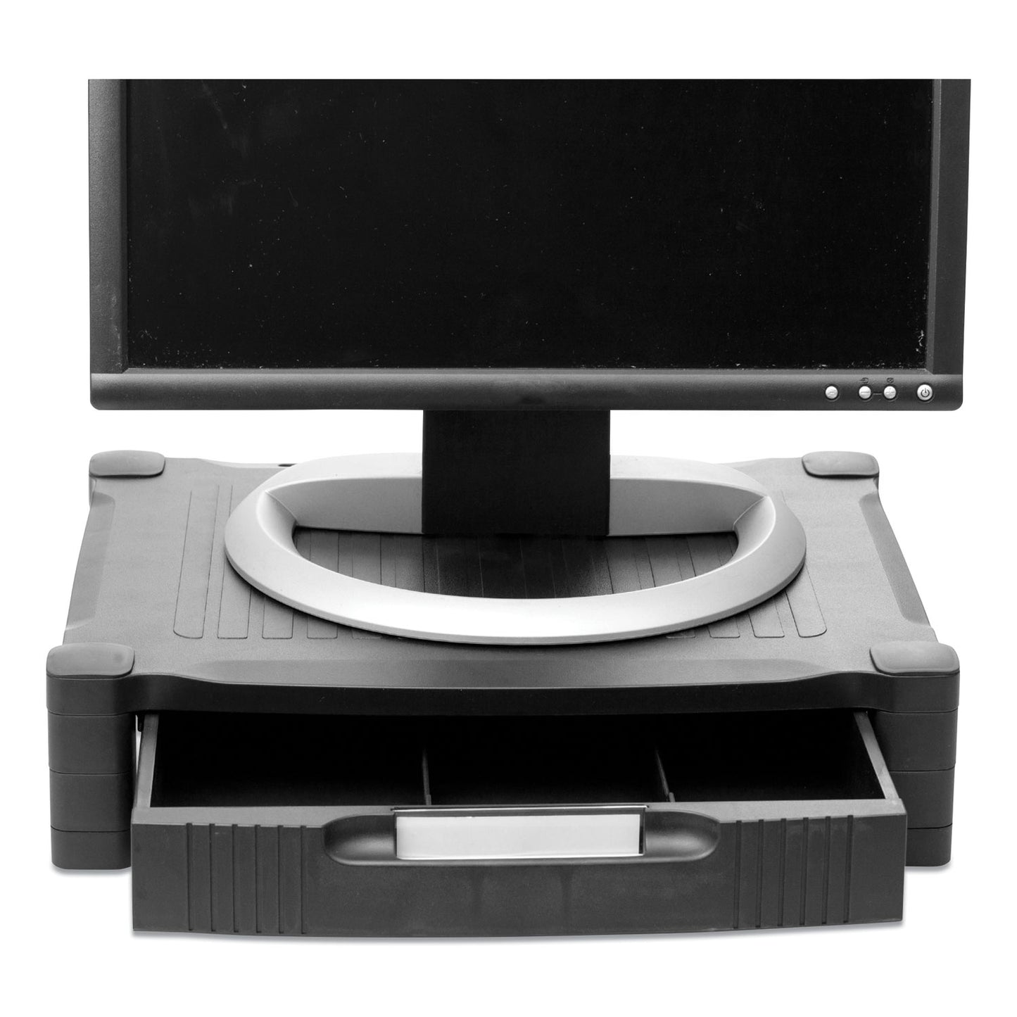 Mind Reader Monitor Stand Riser with Drawer, 17" x 13" x 3.75", Black, Supports 22 lbs (DRPLMONSTBLK)