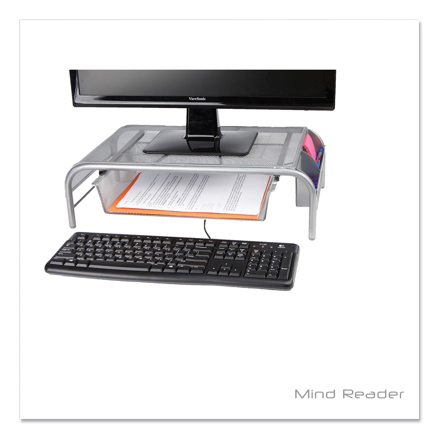 Mind Reader Raise Metal Mesh Monitor Stand with Drawer, 20" x 12" x 5.75", Silver, Supports 25 lbs (MMSIL)