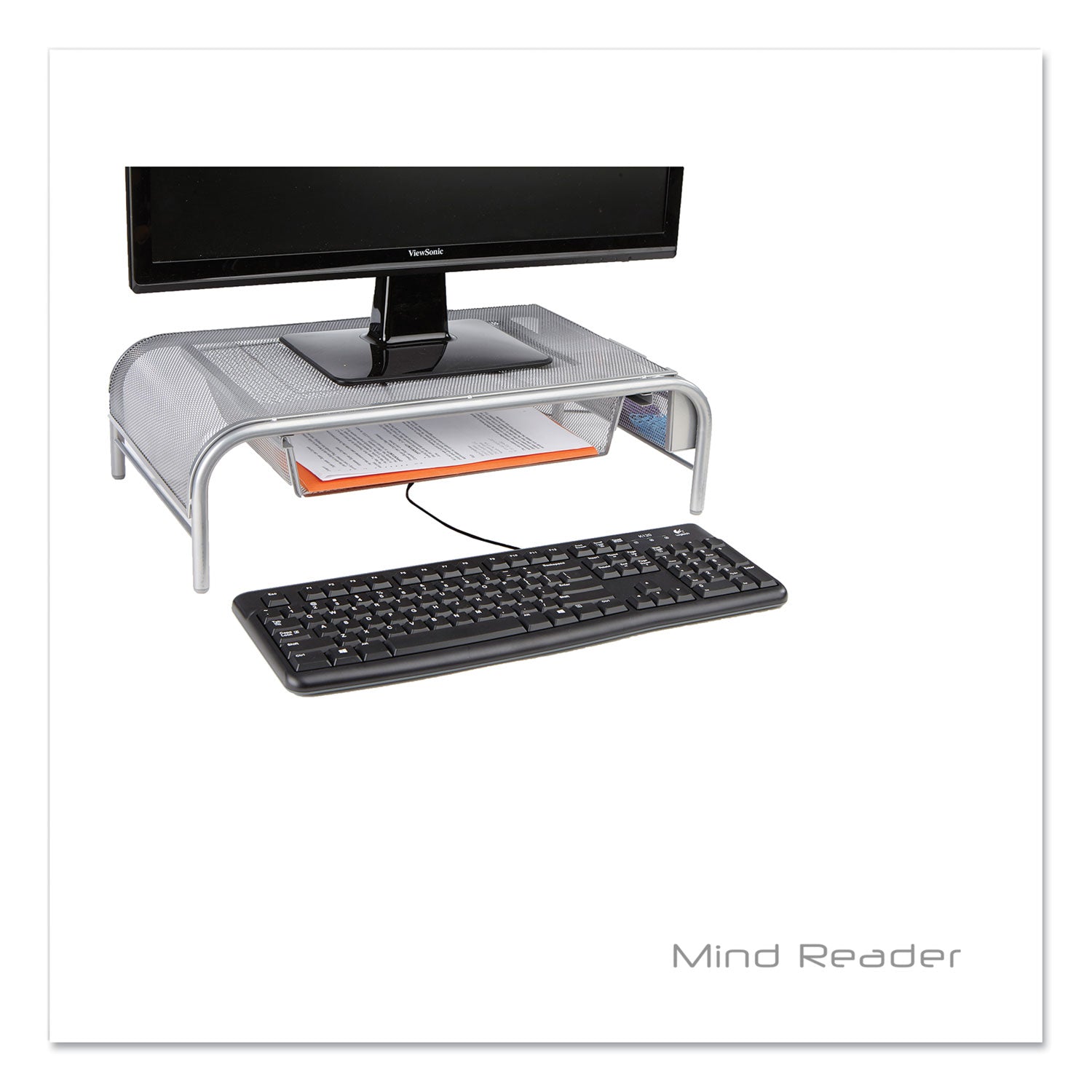 Mind Reader Raise Metal Mesh Monitor Stand with Drawer, 20" x 12" x 5.75", Silver, Supports 25 lbs (MMSIL)