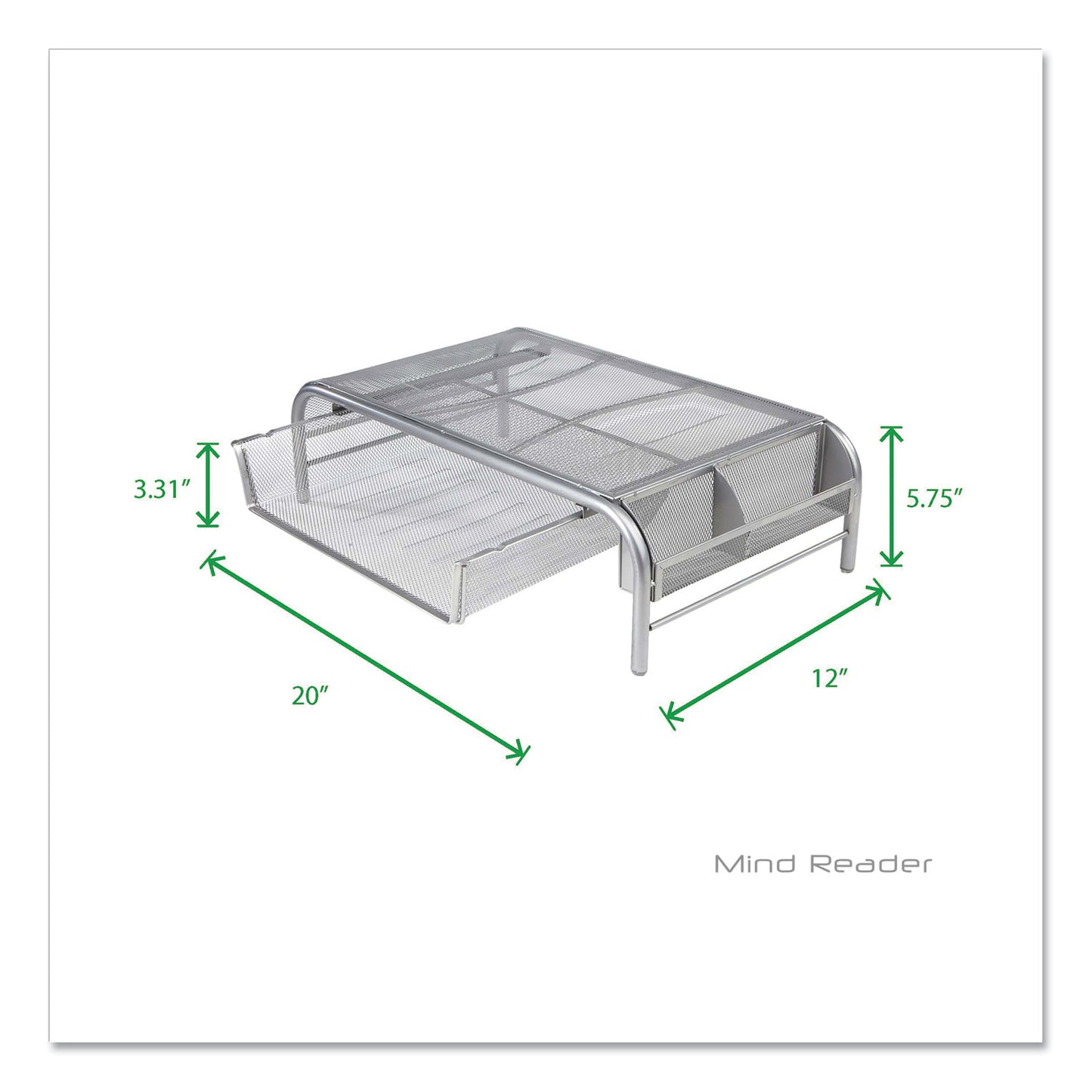 Mind Reader Raise Metal Mesh Monitor Stand with Drawer, 20" x 12" x 5.75", Silver, Supports 25 lbs (MMSIL)