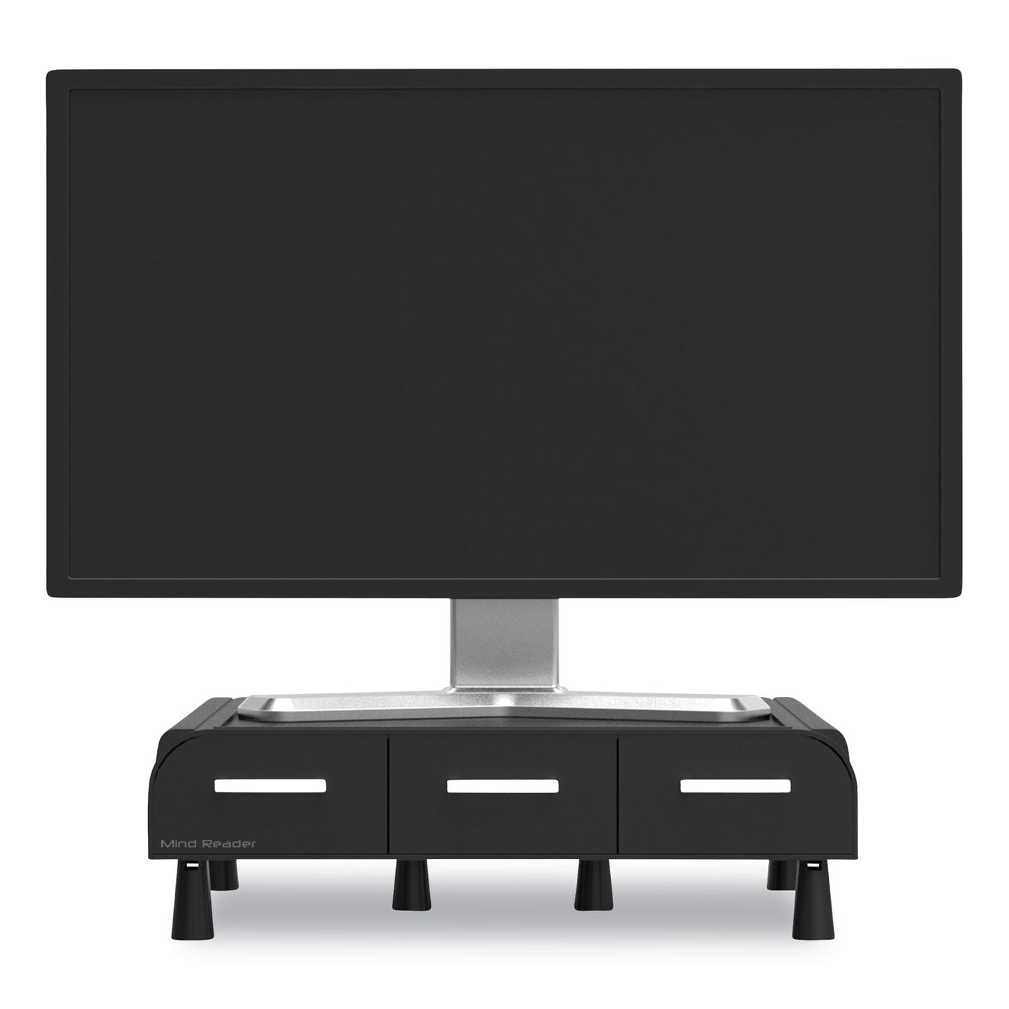 Mind Reader Perch Monitor Stand and Desk Organizer, 13.46" x 12.87" x 2.72", Black/Silver (MONSTA3DBLK)