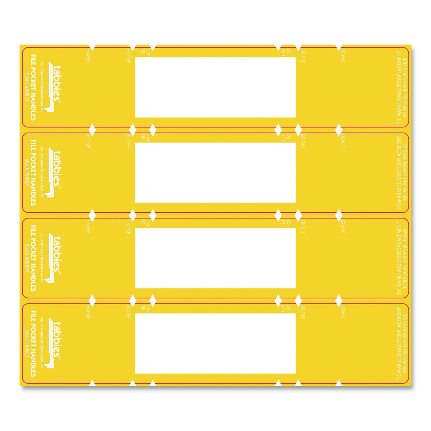 Tabbies File Pocket Handles, 9.63 x 2, Yellow/White, 4/Sheet, 12 Sheets/Pack (68801)