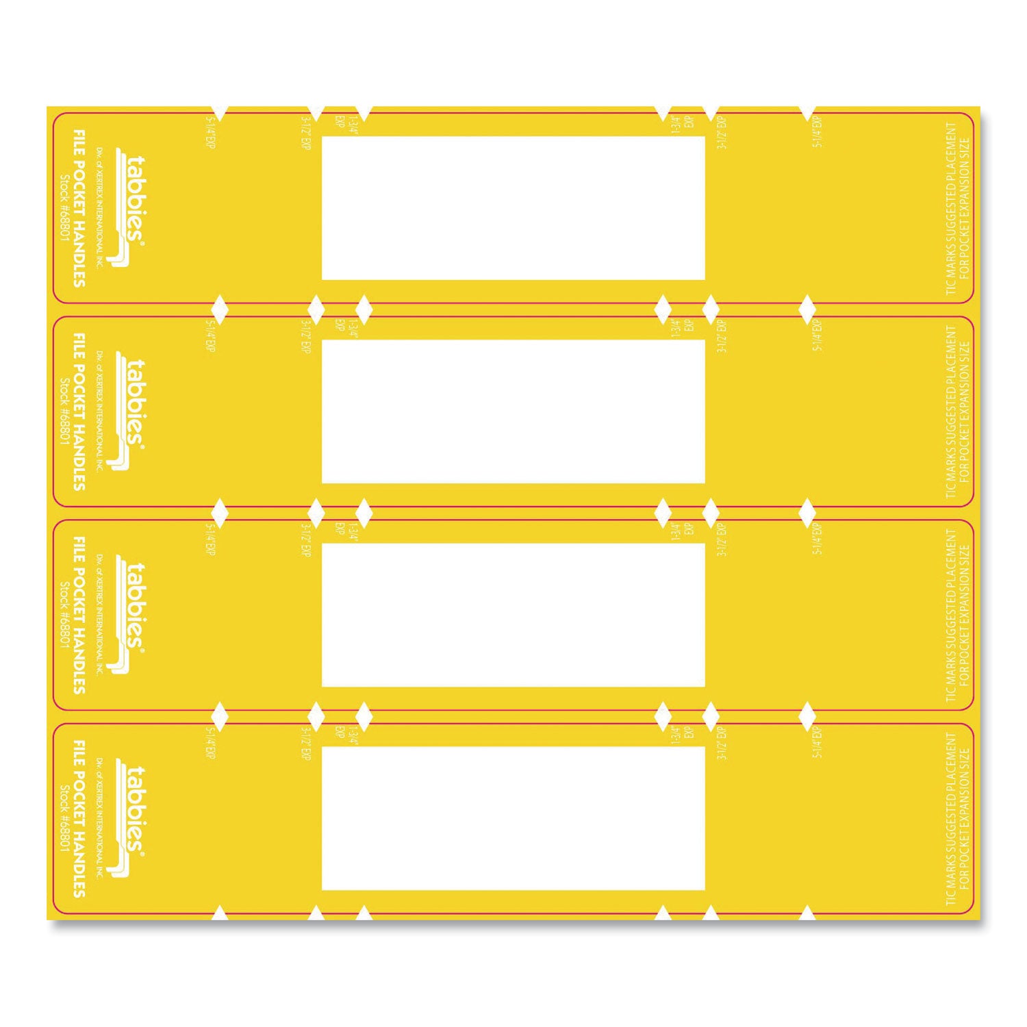 Tabbies File Pocket Handles, 9.63 x 2, Yellow/White, 4/Sheet, 12 Sheets/Pack (68801)