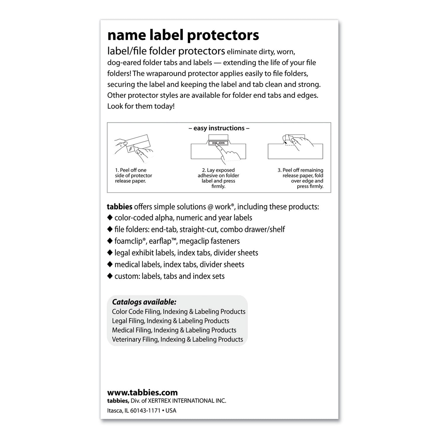 Tabbies Self-Adhesive Label/File Folder Protector, Top Tab, 3.5 x 2, Clear, 500/Box (58385)