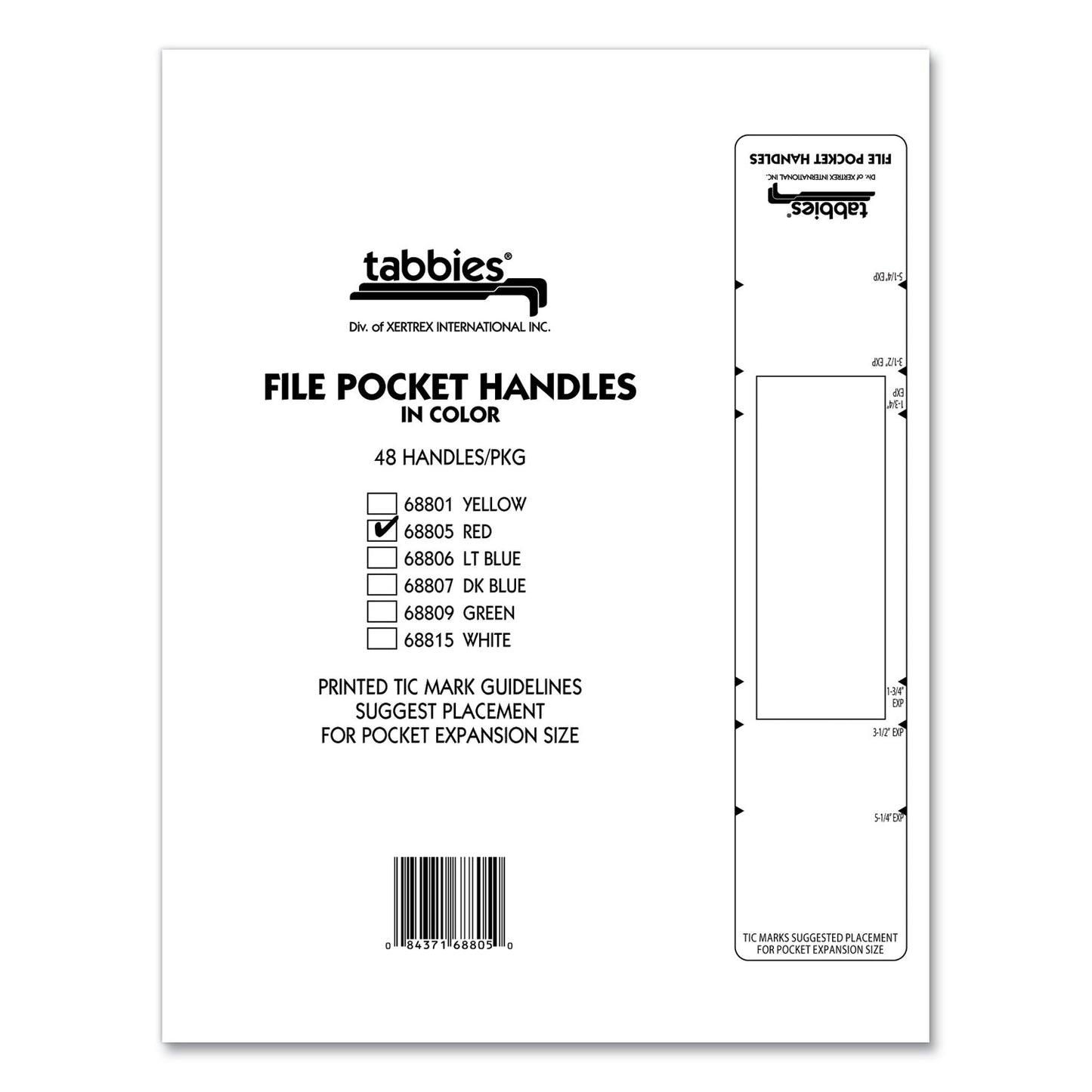 Tabbies File Pocket Handles, 9.63 x 2, Red/White, 4/Sheet, 12 Sheets/Pack (68805)