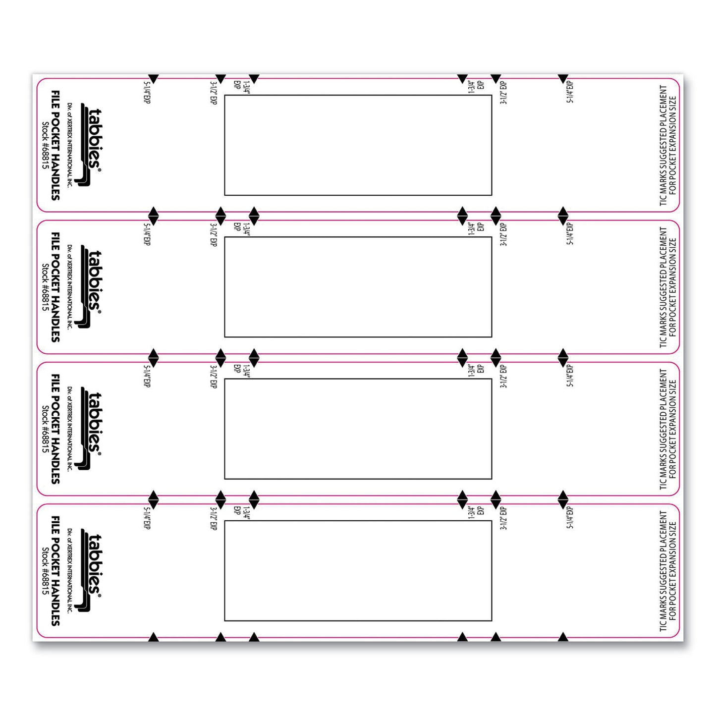 Tabbies File Pocket Handles, 9.63 x 2, White, 4/Sheet, 12 Sheets/Pack (68815)