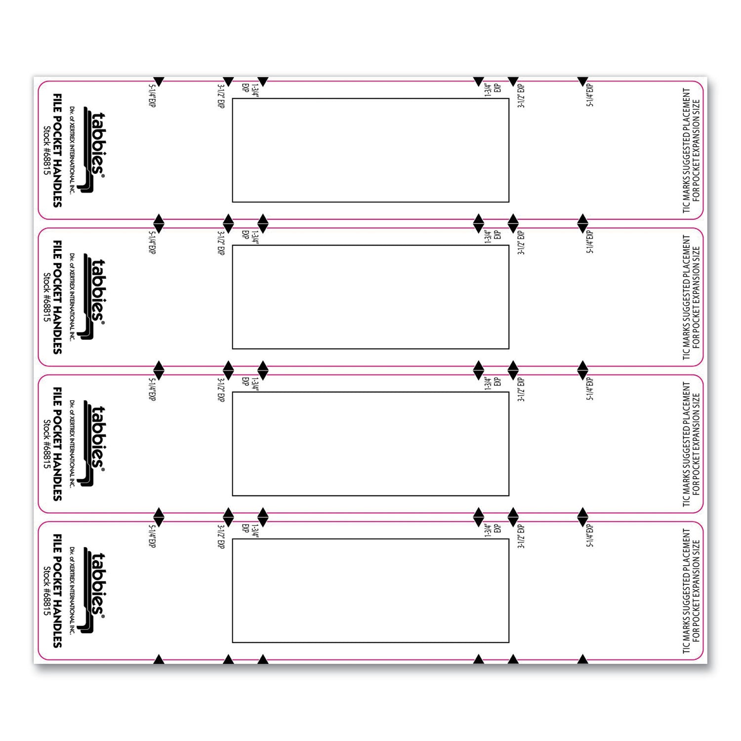 Tabbies File Pocket Handles, 9.63 x 2, White, 4/Sheet, 12 Sheets/Pack (68815)