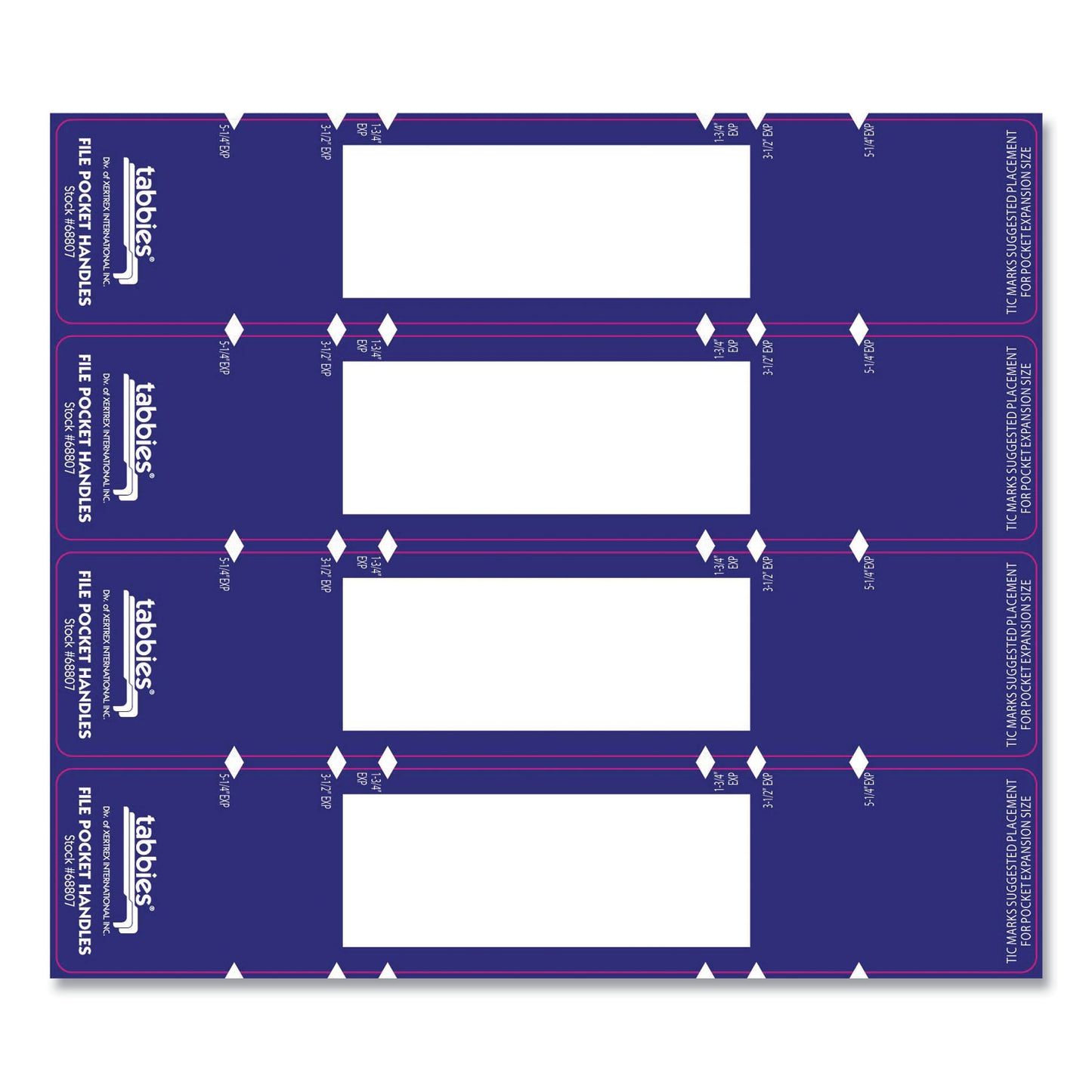 Tabbies File Pocket Handles, 9.63 x 2, Dark Blue/White, 4/Sheet, 12 Sheets/Pack (68807)