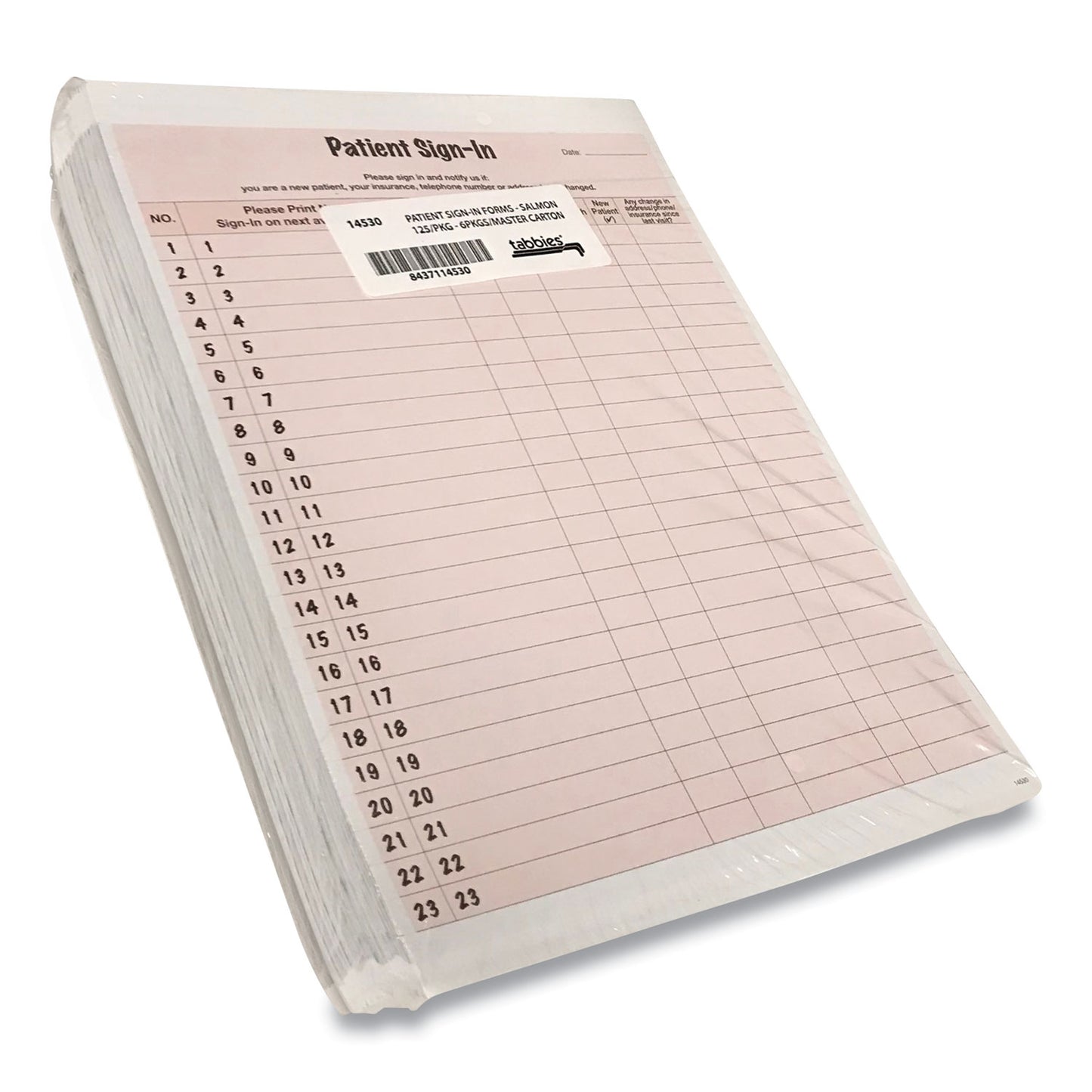 Tabbies Patient Sign-In Label Forms, Two-Part Carbon, 8.5 x 11.63, Salmon Sheets, 125 Forms Total (14530)