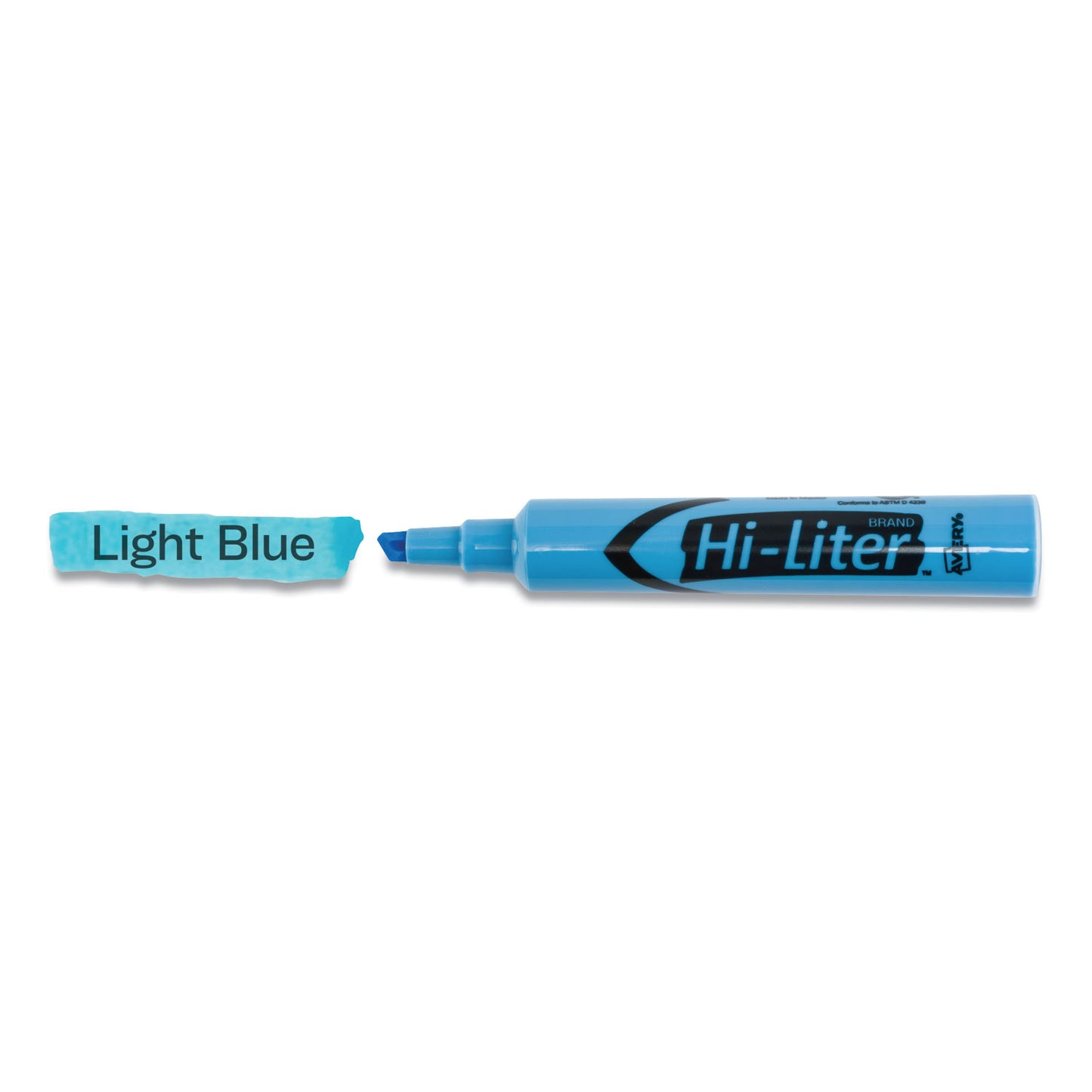 Avery HI-LITER Desk-Style Highlighters, Light Blue Ink, Chisel Tip, Light Blue/Black Barrel, Dozen (07746)