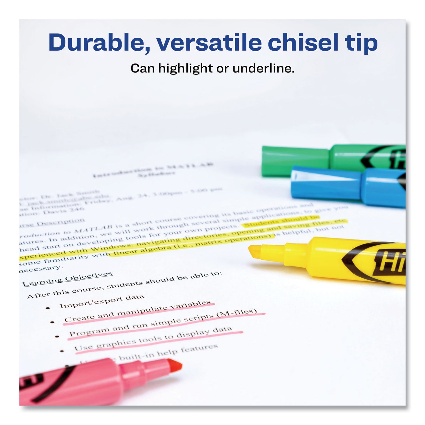 Avery HI-LITER Desk-Style Highlighters, Assorted Ink Colors, Chisel Tip, Assorted Barrel Colors, 4/Set (17752)