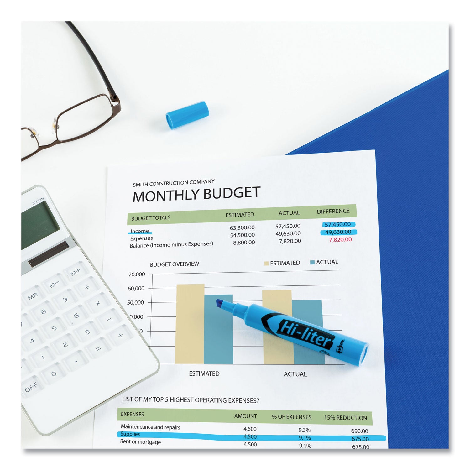 Avery HI-LITER Desk-Style Highlighters, Fluorescent Blue Ink, Chisel Tip, Blue/Black Barrel, Dozen (24016)