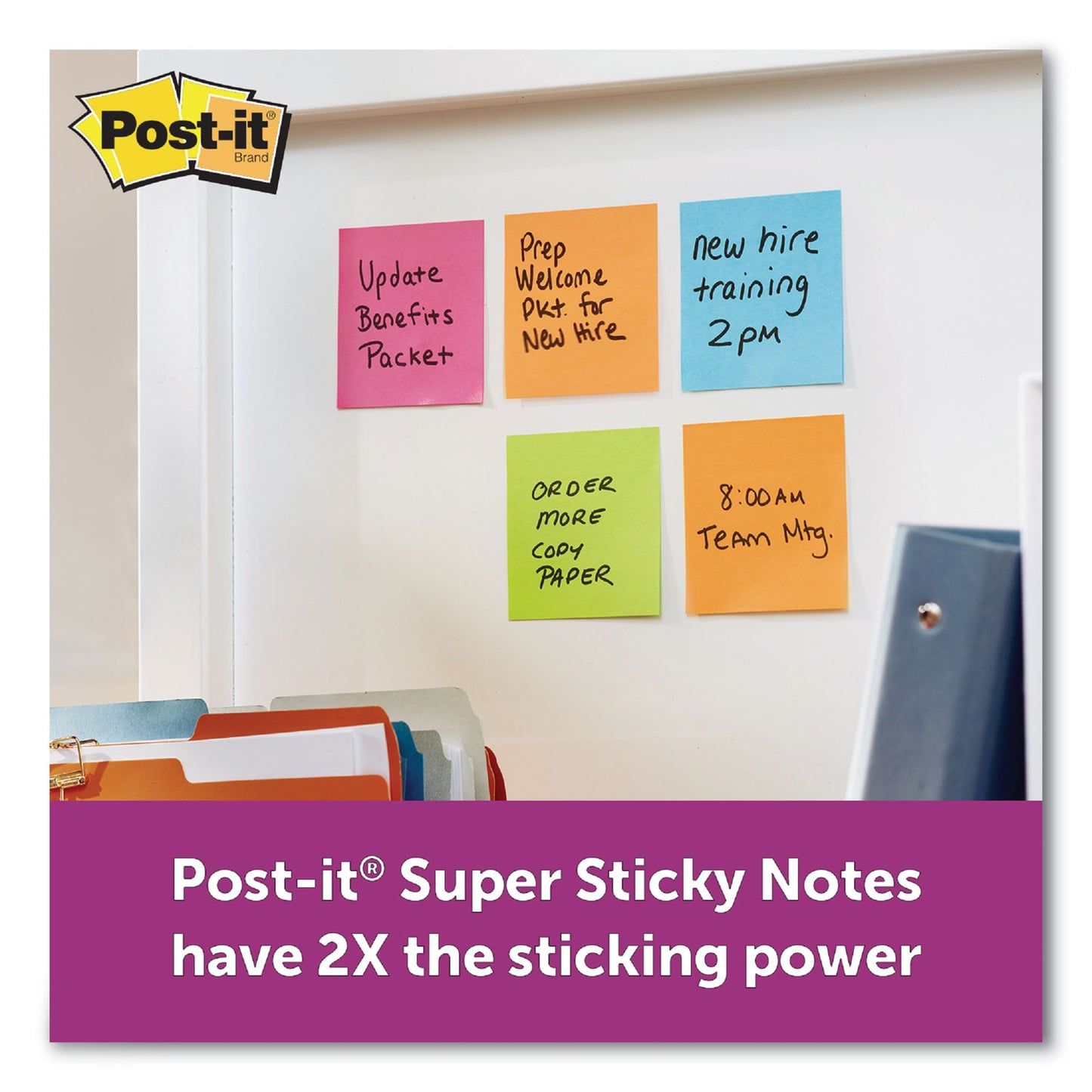 Post-it Pads in Energy Boost Collection Colors, 3" x 3", 90 Sheets/Pad, 5 Pads/Pack (6545SSUC)