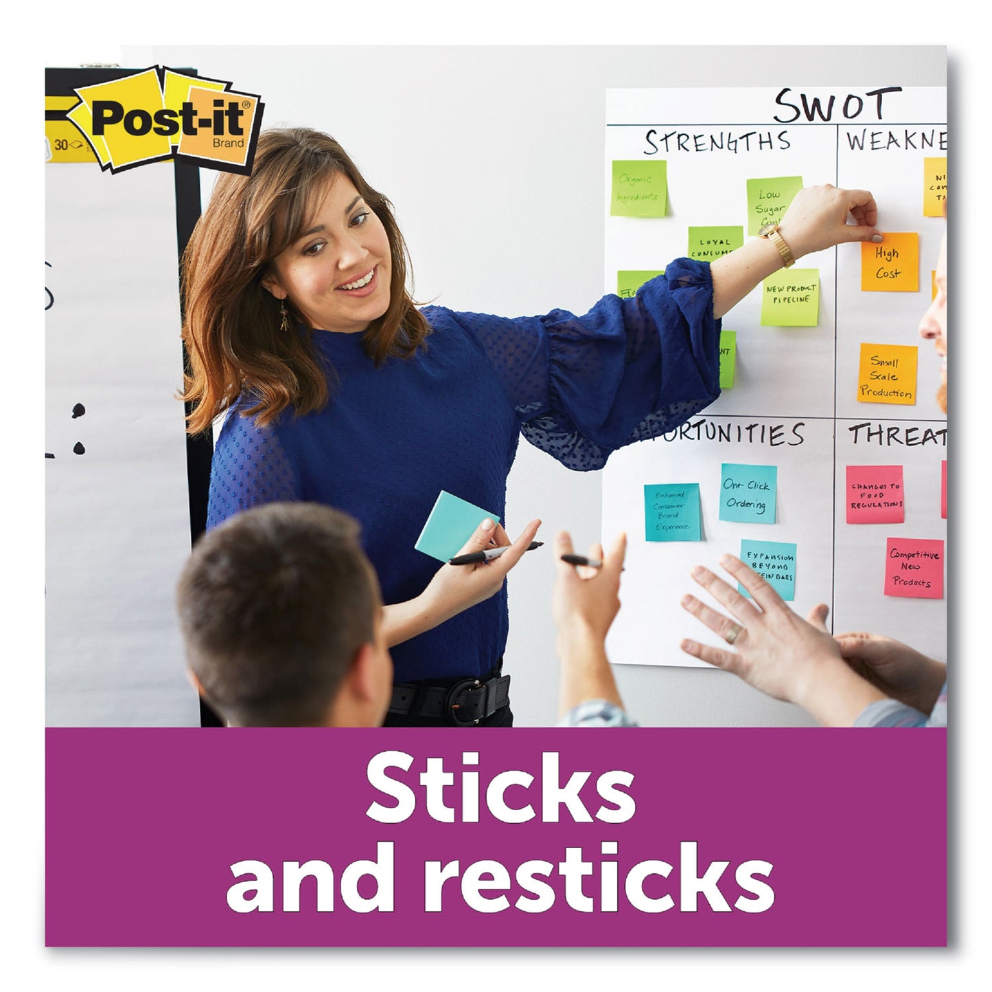 Post-it Pads in Energy Boost Collection Colors, 3" x 3", 90 Sheets/Pad, 5 Pads/Pack (6545SSUC)