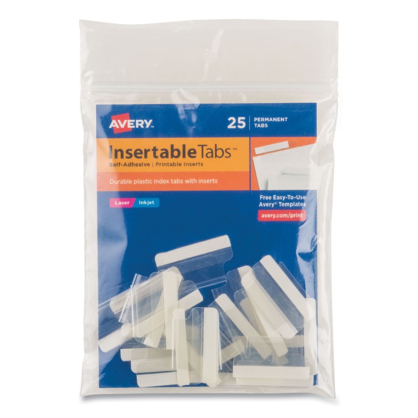 Avery Insertable Index Tabs with Printable Inserts, 1/5-Cut, Clear, 1" Wide, 25/Pack (16221)