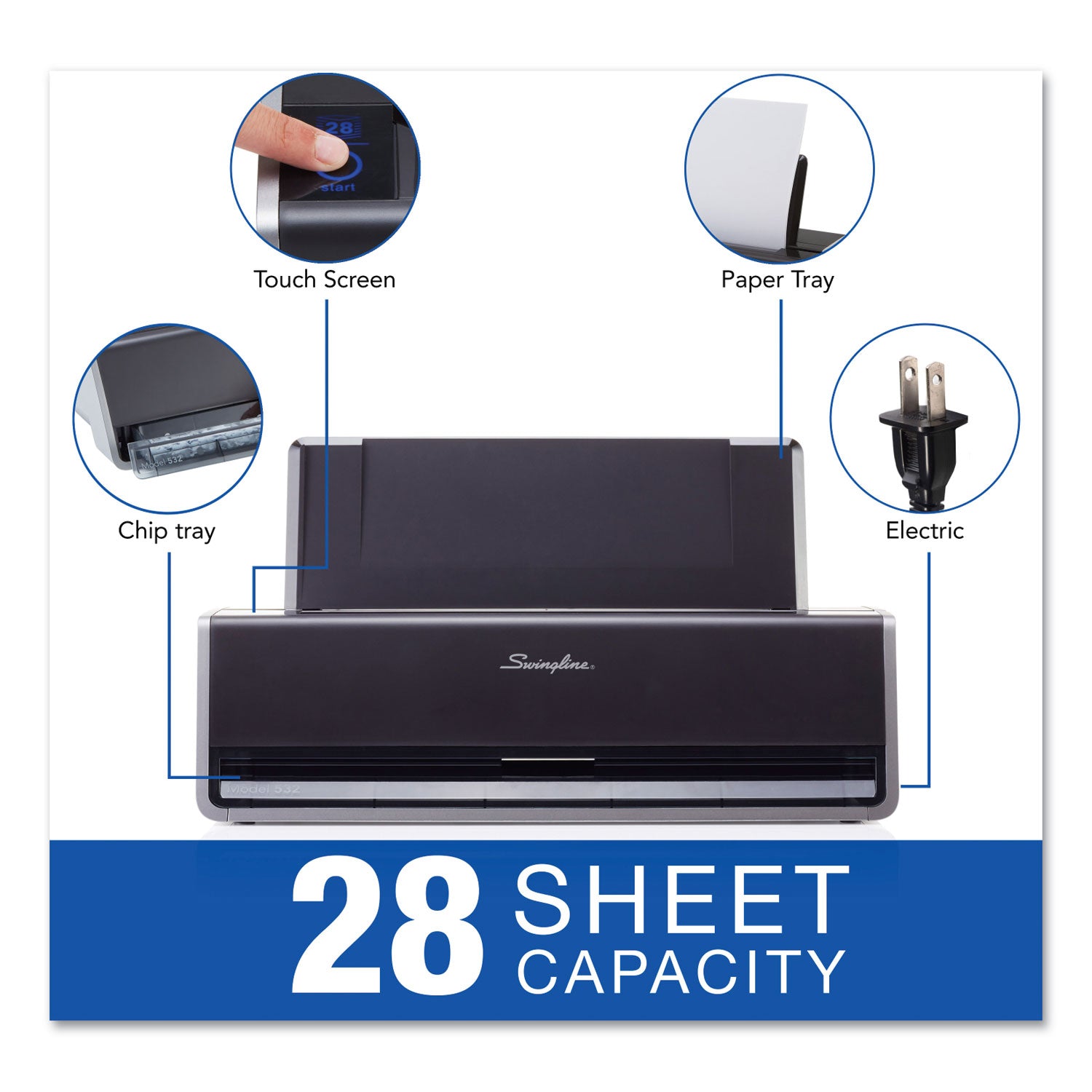 Swingline 28-Sheet Commercial Electric Three-Hole Punch, 9/32" Holes, Black/Silver (74535)