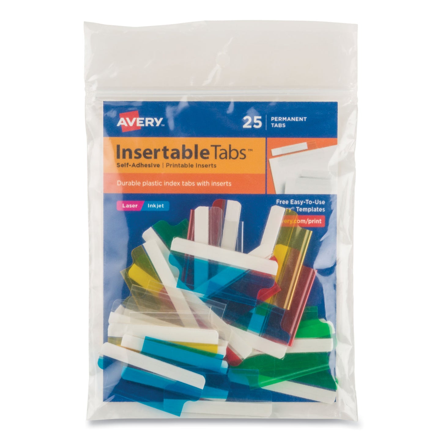 Avery Insertable Index Tabs with Printable Inserts, 1/5-Cut, Assorted Colors, 1.5" Wide, 25/Pack (16228)