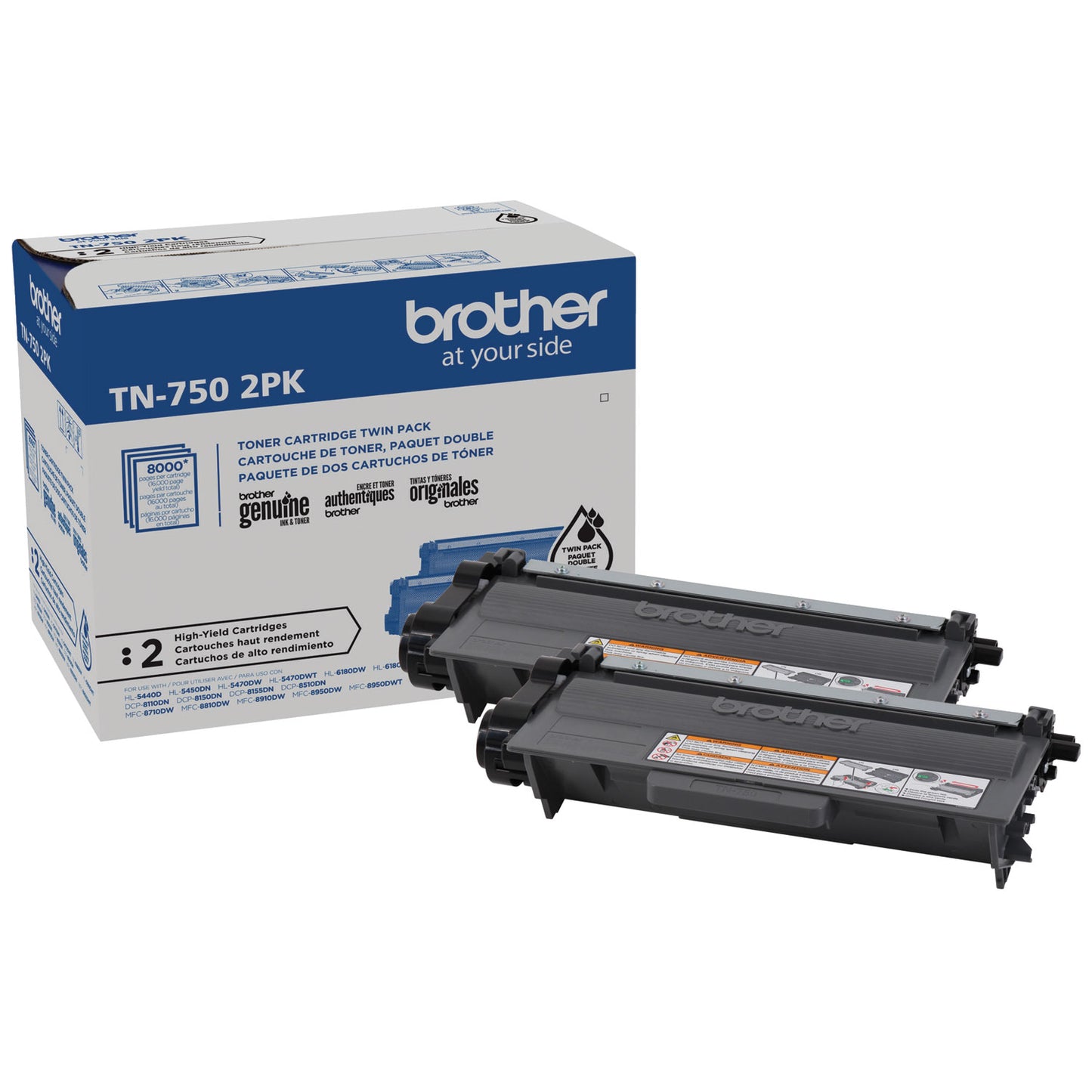 Brother TN7502PK High-Yield Toner, 8,000 Page-Yield, Black, 2/Pack