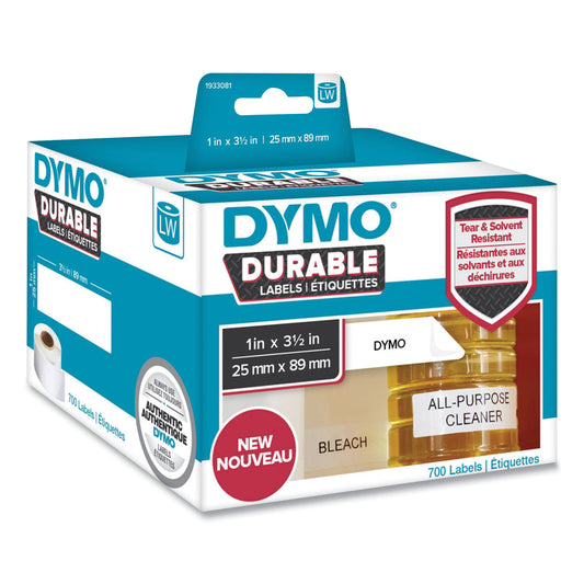 DYMO LW Durable Multi-Purpose Labels, 1" x 3.5", White, 700 Labels/Roll (1933081EA)