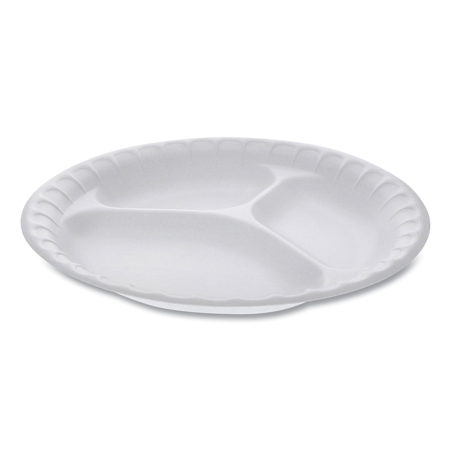 Pactiv Placesetter Satin Non-Laminated Foam Dinnerware, 3-Compartment Plate, 9" dia, White, 500/Carton (0TH10011)