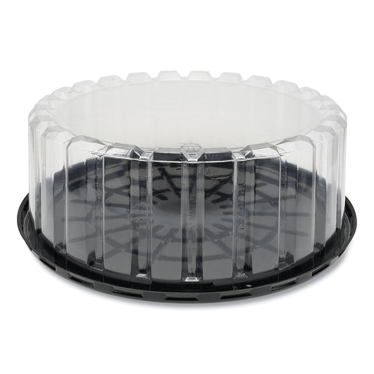 Pactiv Plastic Cake Container, Shallow 9" Cake Container, 9" Diameter x 3.38"h, Clear/Black, 90/Carton (YEH89902)