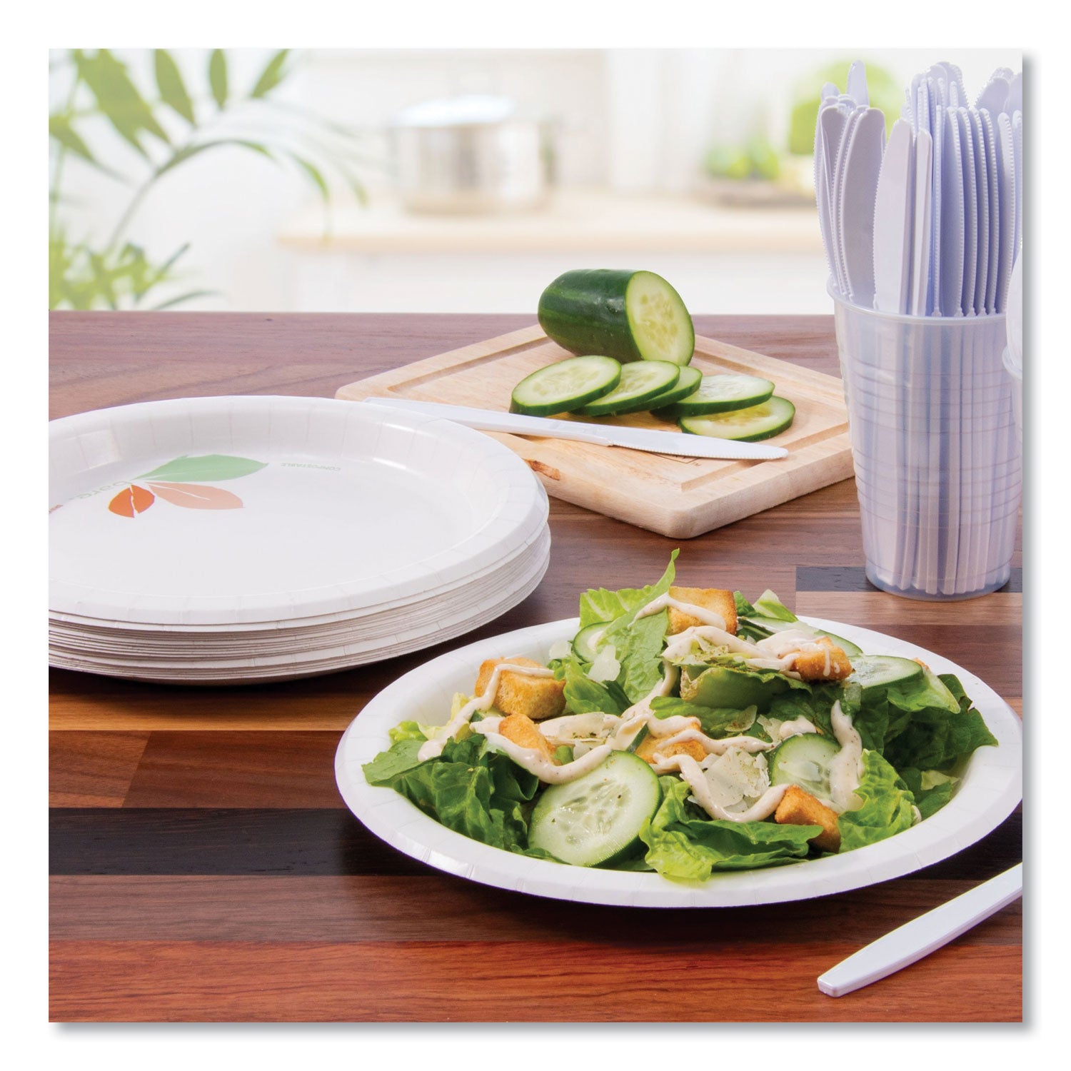 SOLO Bare Eco-Forward Paper Dinnerware Perfect Pak, ProPlanet Seal, Plate, 8.5" dia, Green/Tan, 125/Pack, 2 Packs/Carton (OFMP9RJ7234)