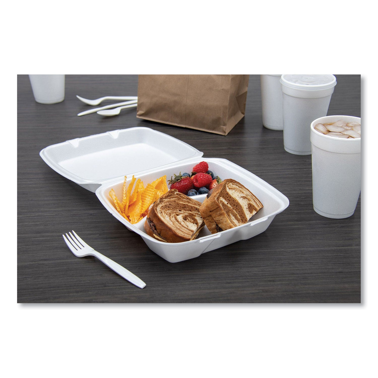 Dart Foam Hinged Lid Containers, 3-Compartment, 8.38 x 7.78 x 3.25, 200/Carton (85HT3R)