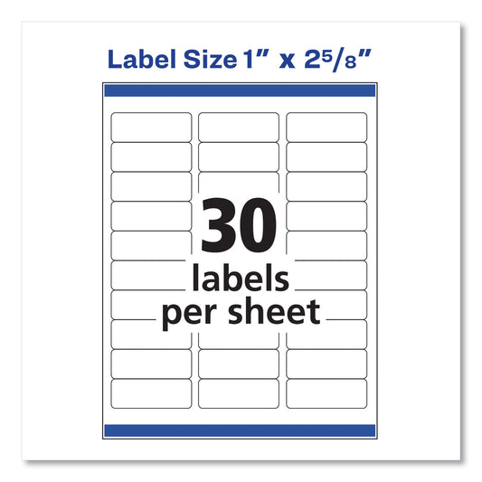 Avery Easy Peel White Address Labels w/ Sure Feed Technology, Laser Printers, 1 x 2.63, White, 30/Sheet, 500 Sheets/Box (95915)