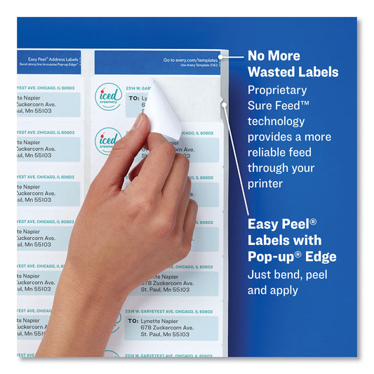 Avery Easy Peel White Address Labels w/ Sure Feed Technology, Laser Printers, 1 x 4, White, 20/Sheet, 250 Sheets/Box (5961) - 2 Pack