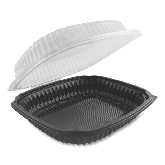 Anchor Packaging Culinary Lites Microwavable Container, 39 oz, 9 x 9 x 3.01, Clear/Black, Plastic, 100/Carton (4699911)