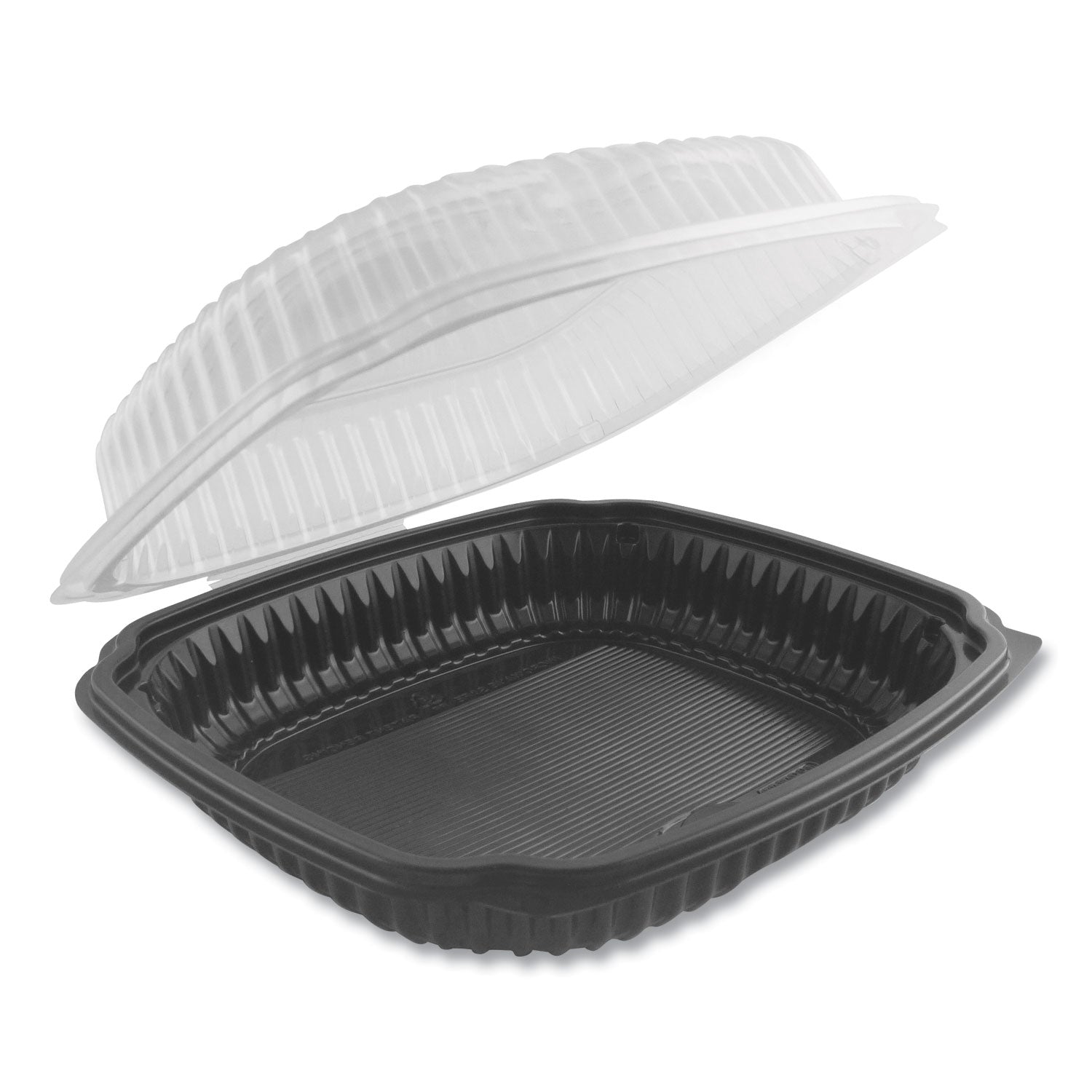 Anchor Packaging Culinary Lites Microwavable Container, 47.5 oz, 10.56 x 9.98 x 3.18, Clear/Black, Plastic, 100/Carton (4699610)