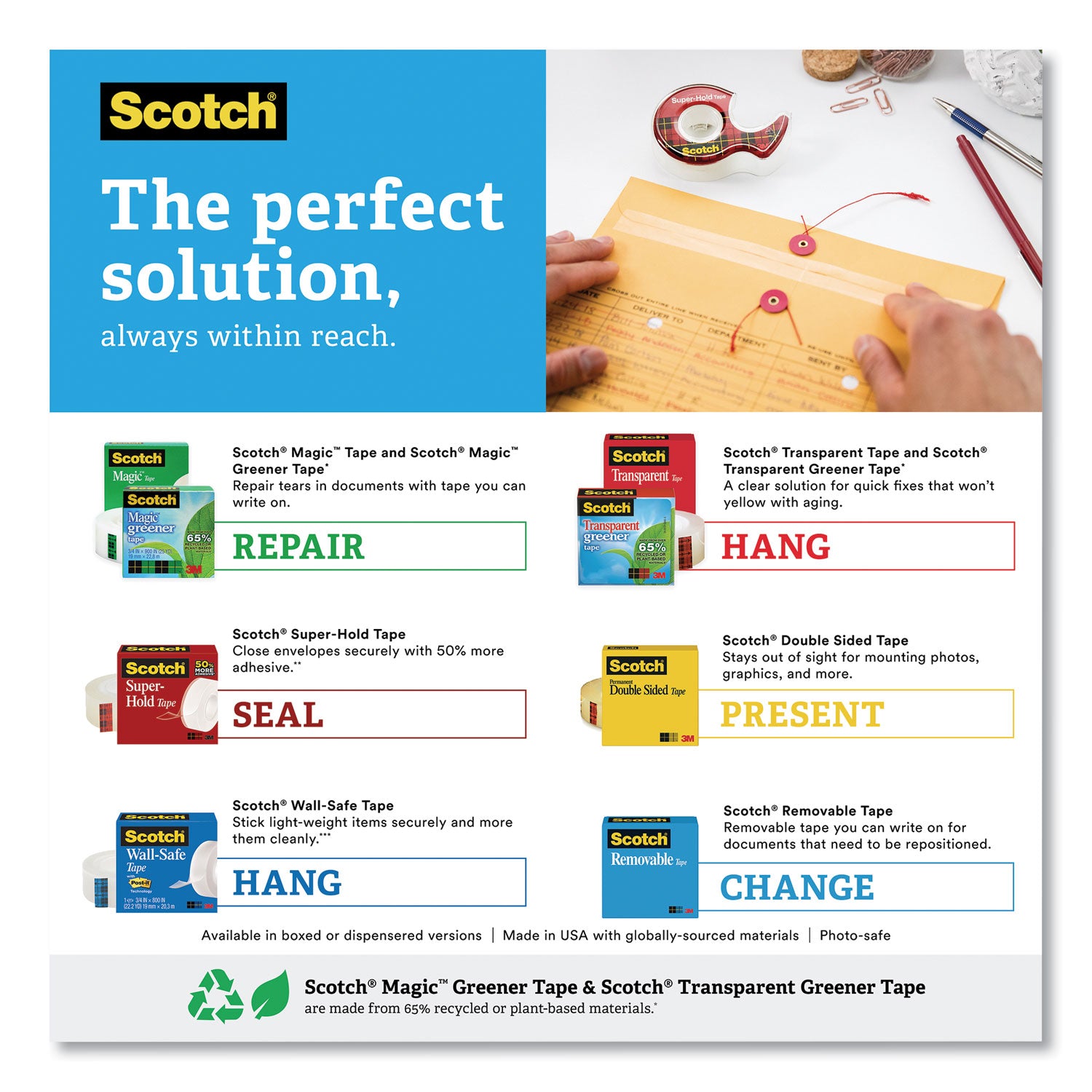 Scotch Super-Hold Tape Refill, 1" Core, 0.75" x 27.77 yds, Crystal Clear, 10 Rolls/Pack (700K10)