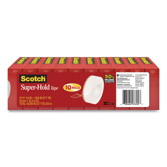 Scotch Super-Hold Tape Refill, 1" Core, 0.75" x 27.77 yds, Crystal Clear, 10 Rolls/Pack (700K10)