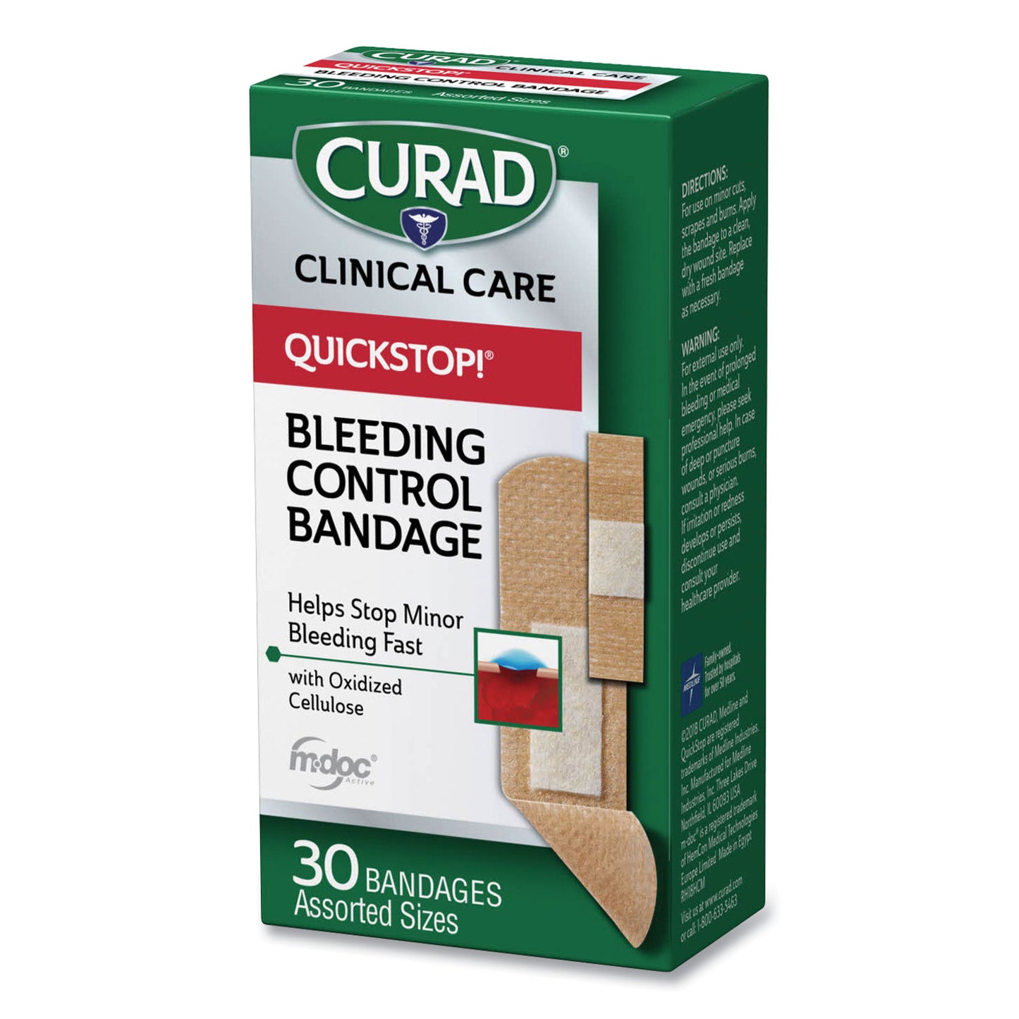 Curad QuickStop Flex Fabric Bandages, Assorted, 30/Box (CUR5245V1)